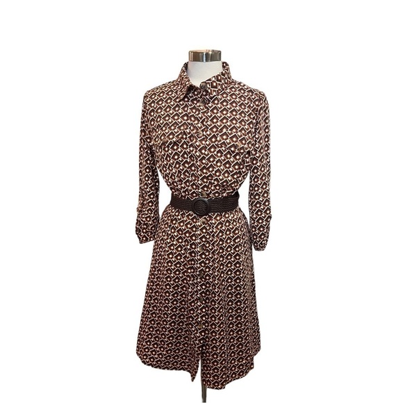 NY Collection Dresses & Skirts - NY Collection Shirt Dress Large Brown Belted Modest Career Button Front